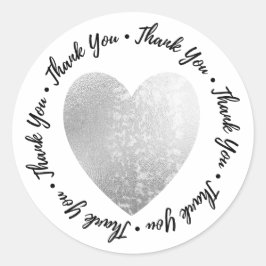 Hartelijk dank. Heart Stamp Faux Silver Foil Ronde Sticker