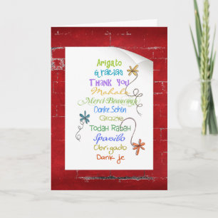 Hartelijk dank in vreemde taal op baksteen kaart