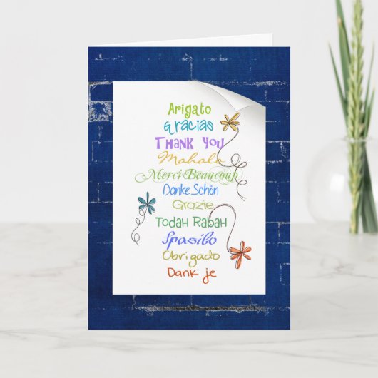 Hartelijk dank in vreemde taal op baksteen kaart (Voorkant)