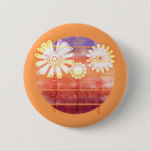 Hartelijk dank, jullie bloemen op zonsondergang -  ronde button 5,7 cm