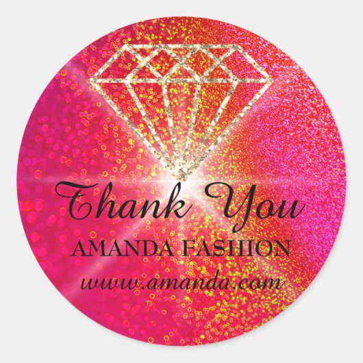 Hartelijk dank, Logo Diamond Name Red Gold Ronde Sticker (Voorkant)