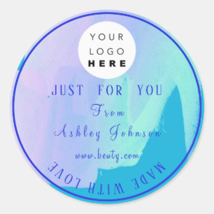 Hartelijk dank, Logo gemaakt met liefdesmint blauw Ronde Sticker