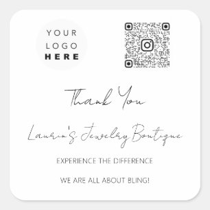Hartelijk dank: Logo QrCode Online Winkel zwart-wi Vierkante Sticker