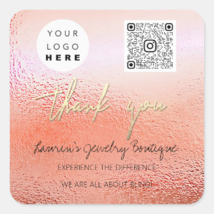 Hartelijk dank Logo QrCode Online Winkelen Roos Go Vierkante Sticker