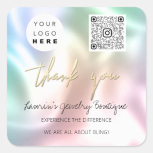 Hartelijk dank Logo QrCode Online Winkelroze holog Vierkante Sticker