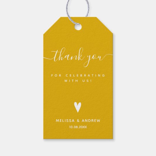 Hartelijk dank - Mustard Yellow Weddenschap Favor Cadeaulabel (Voorkant)