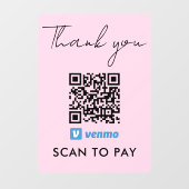 Hartelijk dank. QR-code betaling via Venmo Scannen Raamsticker (Vel)