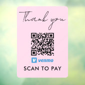 Hartelijk dank. QR-code betaling via Venmo Scannen Raamsticker (Vel 3)