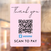 Hartelijk dank. QR-code betaling via Venmo Scannen Raamsticker (Vel 2)