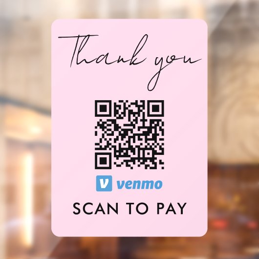 Hartelijk dank. QR-code betaling via Venmo Scannen Raamsticker (Vel 2)