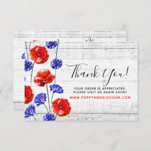 Hartelijk dank: Red Poppy & Cornflower Rustic Wood Kaart