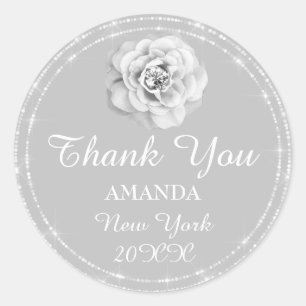 Hartelijk dank, Roos Diamond Name Wedding Bridal 1 Ronde Sticker