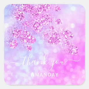 Hartelijk dank, roze holografisch blauw Floral 16t Vierkante Sticker