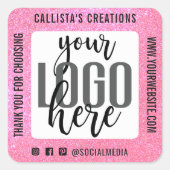 Hartelijk dank, roze Logo voor uw spaarbankroet Vierkante Sticker (Voorkant)