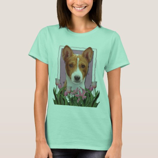 Hartelijk dank - roze Tulips - Basenji T-shirt (Voorkant)