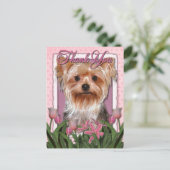 Hartelijk dank - Roze Tulips - Yorkshire Terrier Briefkaart (Staand voorkant)
