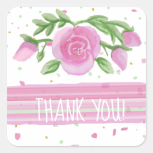 Hartelijk dank roze Waterverf Rozen Floral Vierkante Sticker
