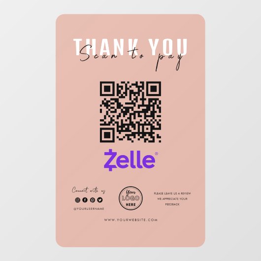Hartelijk dank Scannen naar betaling Logo QR-code Raamsticker (Vel)
