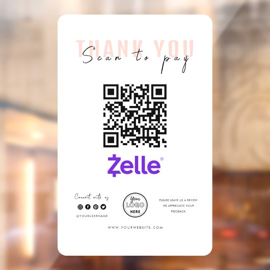 Hartelijk dank Scannen naar betaling Logo QR-code  Raamsticker (Vel 2)