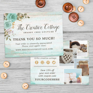 Hartelijk dank Shabby Chic Floral Wood 4-Foto Brie Briefkaart