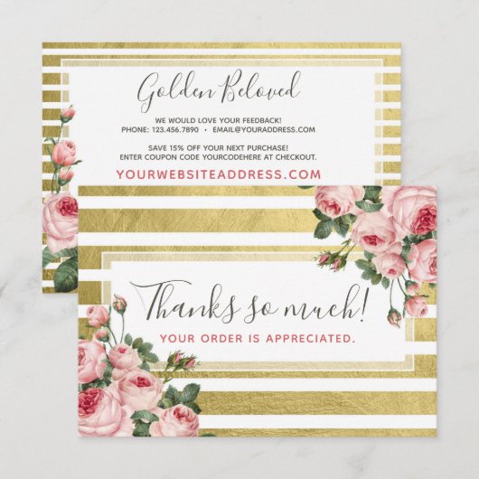 Hartelijk dank, Shabby Chic  Rozen & Gold Kaart (Voorkant / Achterkant)