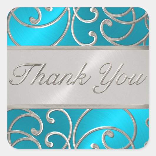 Hartelijk dank, Turquoise Blue Silver Filigree Swi Vierkante Sticker (Voorkant)