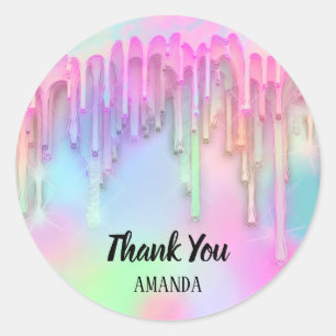 Hartelijk dank u noemt roze holografen Unicorn Ronde Sticker