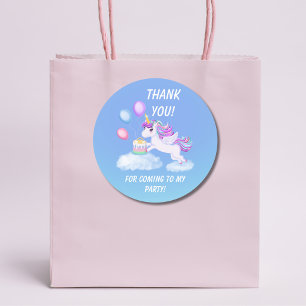 Hartelijk Dank Verjaardags Eenhoorn met Taart Ronde Sticker