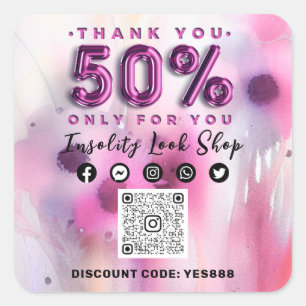 Hartelijk dank voor 50% korting QRCODE Logo Floral Vierkante Sticker