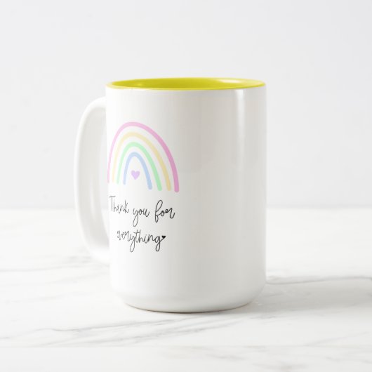 Hartelijk dank voor alle grote regenboogMok Tweekleurige Koffiemok (Voorkant links)