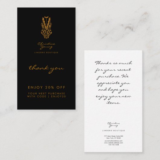 Hartelijk dank voor Black Gold Glitter Lingerie Bo Kortingskaartje (Voorkant / Achterkant)