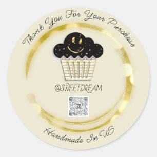 Hartelijk dank voor Chocolade Muffin QR CODEGold S Ronde Sticker