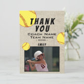 Hartelijk dank voor de Coach Rustic Softball-fotok Bedankkaart (Staand voorkant)