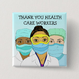 Hartelijk dank voor de gezondheidswerkers vierkante button 5,1 cm