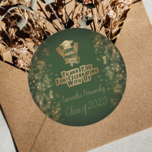 Hartelijk dank voor de Gold Glitter & Green Gradup Ronde Sticker