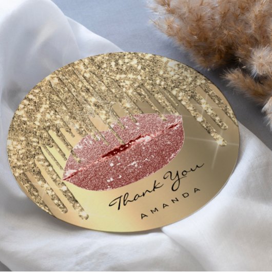 Hartelijk dank voor de Gold Roos Glitter Lips (Sma Ronde Sticker