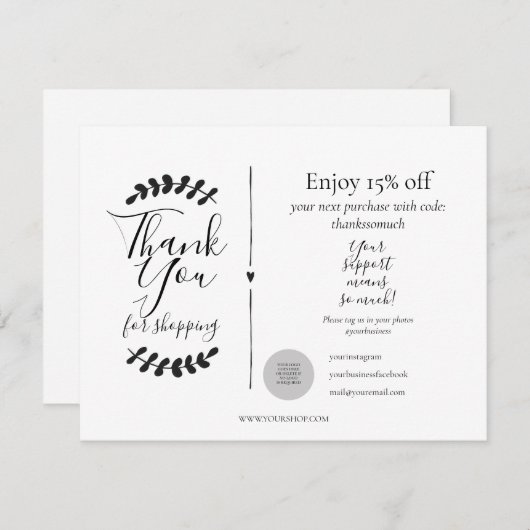 Hartelijk dank voor de Kaart Winkelkorting (Voorkant / Achterkant)