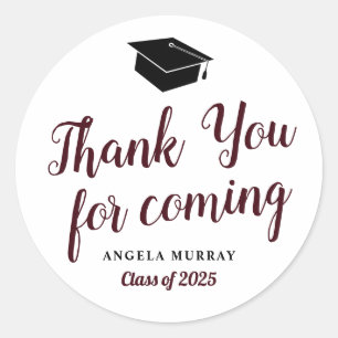 Hartelijk dank voor de komst van Maroon Black Grad Ronde Sticker