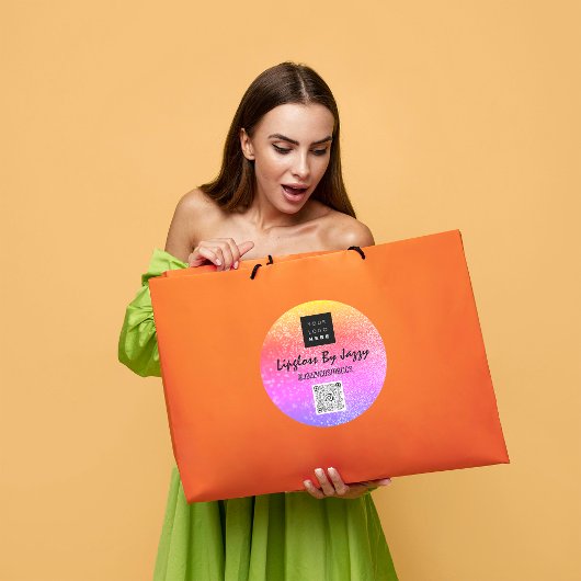 Hartelijk dank voor de roze Glitter QRCode Logo va Ronde Sticker