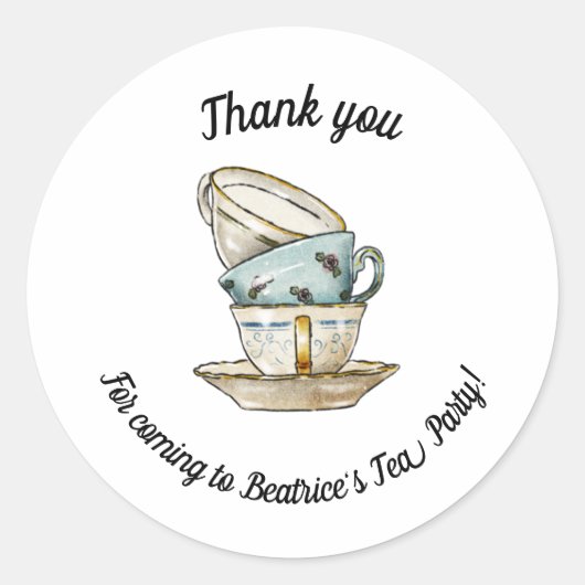 Hartelijk dank voor de waterverf-theetparty ronde sticker (Voorkant)