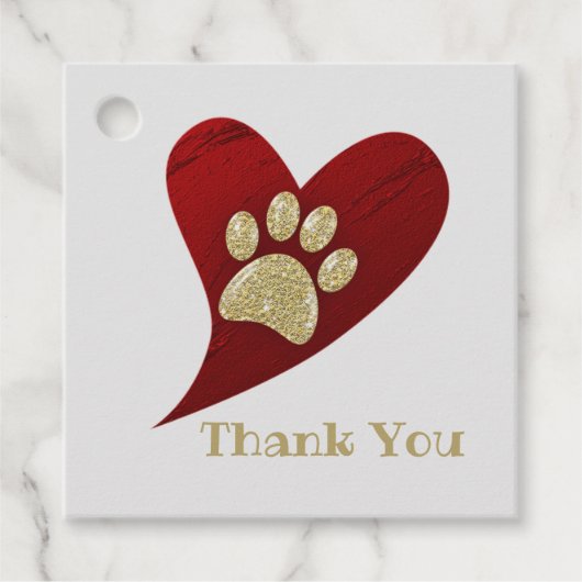 Hartelijk dank voor Gold Paw Print Red Heart-waard Bedankjes Labels (Voorkant)