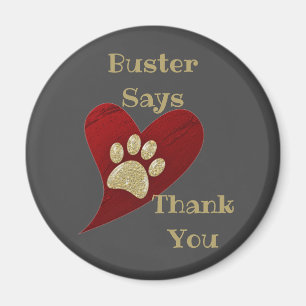 Hartelijk dank voor Gold Paw Print Red Heart-waard Magneet