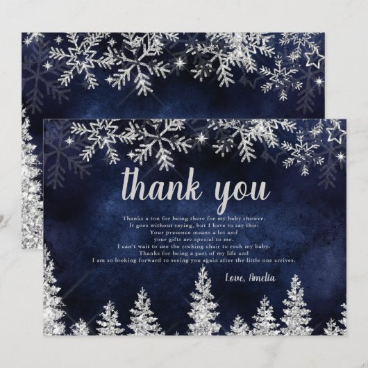Hartelijk dank voor het baby shower Winter Silver  Bedankkaart (Voorkant / Achterkant)