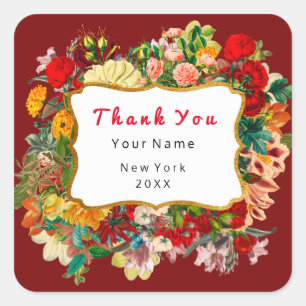 Hartelijk dank voor het gouden Lijst Rozen Floral  Vierkante Sticker