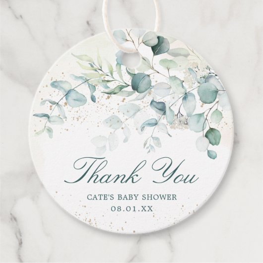 Hartelijk dank voor het groene Baby shower Eucalyp Bedankjes Labels (Voorkant)