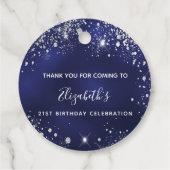 Hartelijk dank voor het marinedag blauw zilverglit bedankjes labels (Achterkant)