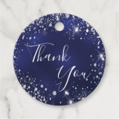 Hartelijk dank voor het marinedag blauw zilverglit bedankjes labels (Voorkant)