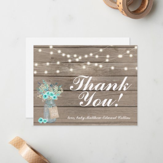 Hartelijk dank voor Rustic Wood String Lights Note Notitiekaartje (Voorkant / Achterkant in situ)