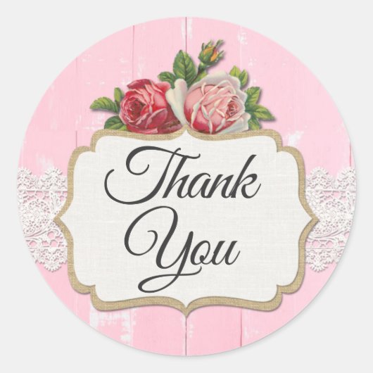 Hartelijk dank voor Shabby Chic Rustic Wood Flora Ronde Sticker (Voorkant)