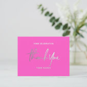 Hartelijk dank voor Silver Faux Folie Neon Fuchsia Briefkaart (Staand voorkant)